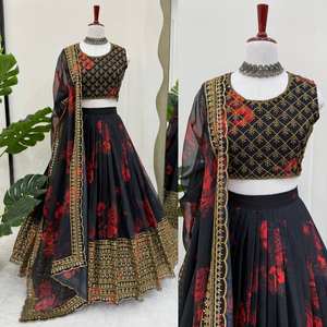 คอลเลกชันล่าสุดของ lahanga ชุดปาร์ตี้งานแต่งงานอินเดีย lehenga choli dupatta ราคาขายส่ง - Product Image 3