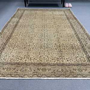 4.9x7.2 ft Turkish Rug, Vintage Area Rug, <b>Brown</b> Beige Solid <b>Wool</b> Rug - Product Image 2