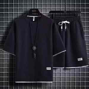 Conjunto Deportivo Casual de Verano para Hombre, Transpirable, de Media Manga, 100% Algodón, Camiseta Holgada y Pantalones Cortos, 2 Piezas - Product Image 4