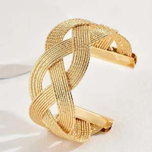 Pulseras de Joyería de Moda de Acero Inoxidable con Baño de Oro de 18K, Tejido Abierto, Resistentes al Agua y al Deslustre, para Mujer, a la Moda - Product Image 2