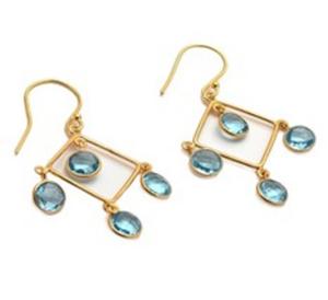 Boucles d'oreilles en forme de poire en argent Sterling 925 avec topaze bleue et Quartz - Product Image 1