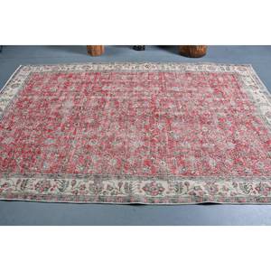Tapis turc vintage 5.7x9.4 pieds laine rouge beige grande surface avec motif patchwork pour couloir ou chambre à coucher latex soutenu - Product Image 3