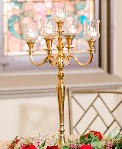 เชิงเทียนพายุเฮอริเคน5แขน,แก้วโลหะสีทองสำหรับตกแต่งงานแต่งงานแฟนซี - Product Image 2