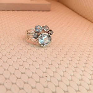 แหวนเงินสเตอร์ลิง925ทันสมัยประดับเพชรบุษราคัมสีฟ้าประดับเพชร14K รูปดอกไม้โลหะประดับไข่มุก14K สำหรับผู้หญิง - Product Image 2