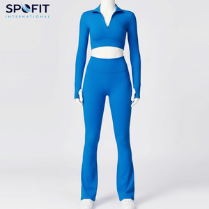Ensemble de yoga et de sport uni pour femme : haut à manches longues, soutien-gorge de sport et leggings évasés doux – Idéal pour l'entraînement et le fitness - Product Image 2