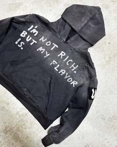 Sweat à capuche gris lavé coton sérigraphie Vintage Stone Acid Wash No String Street Wear 480 GSM 500 GSM Distressed Wash Hoodie - Product Image 2