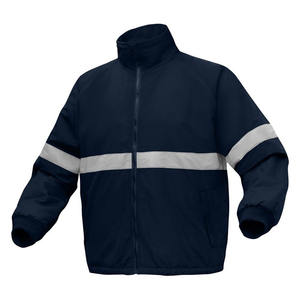 Chaqueta Cortavientos de Trabajo Reflectante de Alta Visibilidad con Cremallera Impermeable Azul Marino Unisex de Último Diseño en Venta, Ropa de Seguridad Personalizada - Product Image 2
