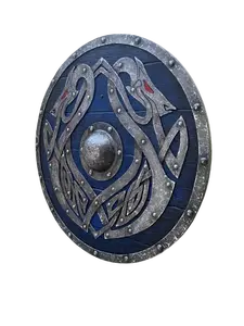 Bouclier d'armure durable de Viking de fer en bois bouclier de protection de couleur de combat bouclier de guerrier pour la décoration armure de sport bleu/argent - Product Image 2