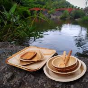 Vaisselle jetable écologique Value Pack pour les fêtes Assiettes durables en feuilles de palmier et couverts en bambou Kits de fournitures de fête - Product Image 1