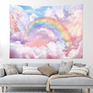 Vestido Infantil de Niña con Diseño de Nubes Arcoíris, Primavera Verano, Personalizable, Poliéster, Estética Natural, Decoración para Dormitorio y Sala de Estar - Product Image 1