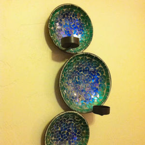 Porte-bougie mural en verre mosaïque de luxe à 3 niveaux, bougeoir bohème pour bougies chauffe-plat, pour la décoration élégante de la maison, du spa, de l'hôtel, des mariages, de l'art - Product Image 1