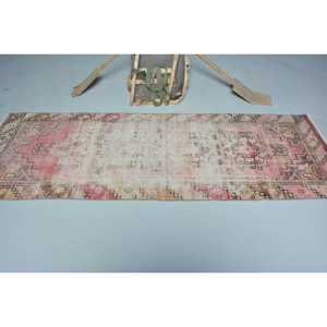3.1x8.5 ft Rug, Vintage Turkish Rug, <b>Red</b> Bordered <b>Wool</b> Rug - Product Image 3