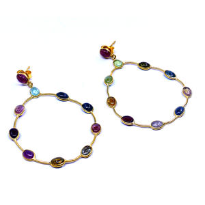 Estilo Vintage de moda para mujer, ropa de boda, Plata de Ley 925, Multi turmalina, pendientes colgantes de piedras preciosas, chapado en oro clásico - Product Image 1