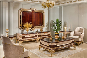 Fauteuil d'appoint royal classique européen avec cadre en bois massif doré et tissu brocart de qualité supérieure - Product Image 5