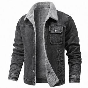 Veste en jean d'hiver pour homme en gros, coupe-vent, épaisse, en polaire, chaude, mode décontractée, col en fourrure - Product Image 3