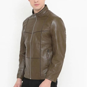 Elegante chaqueta de cuero marrón tostado, con cremallera, estilo bombardero acanalado, venta al por mayor, prendas de vestir urbanas informales personalizadas, chaqueta de cuero para hombres - Product Image 1