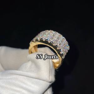Luxury Gold Plated Sterling Silver Unisex <b>Iced</b> VVS Lab Grown Baguette Cut Diamond Cluster Band Hip Hop Style Statement <b>Ring</b> - Product Image 6