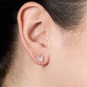 Vintage 92.5 <b>Silver</b> <b>Stud</b> <b>Earrings</b> with 14K Gold Bezel Setting Diamond Inlay Gold Plating Trendy Geometric Design for Engagement - Product Image 3