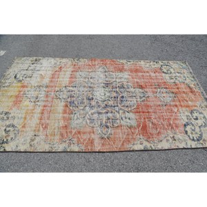 Orange Beige Vintage Turkish Wool <b>Rug</b> Large Area <b>Boho</b> Style 4.5ft X 8.6ft Rectangular Patchwork for Hallway Bedroom Latex - Product Image 3