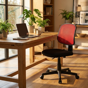 Seattle Modern Swivel Chair Adjustable Height and Headrest Wood PP Foam Material <b>Black</b>/Red for Home Office Use - Product Image 4