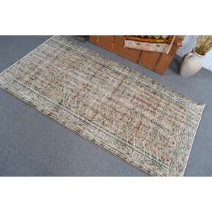 Alfombra Turca de 3.2x6.1 pies, Alfombra Vintage Decorativa, Alfombra con Bordes Marrones y Azules - Product Image 3