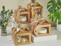 Boîte à gâteau haute de luxe en carton kraft doré avec fenêtre et poignée pour gâteau à étages, mini bocal à vin, pot à miel, panier cadeau de mariage, demoiselle d'honneur, Noël