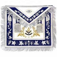 Tablier maçonnique Past Master, régalia maçonnique, tablier élégant avec broderie argentée, motif carré sur tissu bleu royal, tablier de loge blanche