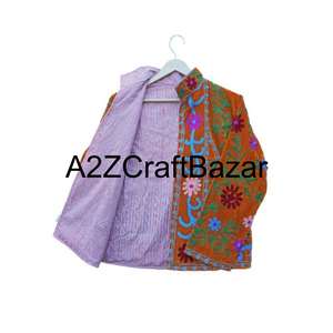 Veste bomber en velours bohème à fleurs brodée à la main, doublure en coton imprimé pour femmes, faite à la main, réversible, printemps-hiver - Product Image 5