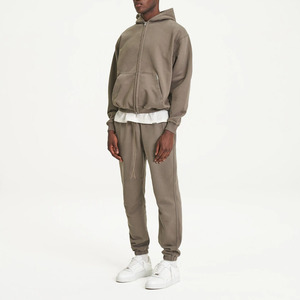 Haute qualité hommes sweats à capuche zippés brut unisexe coton lourd surdimensionné blanc Logo personnalisé sweats à glissière expédition DDP - Product Image 3