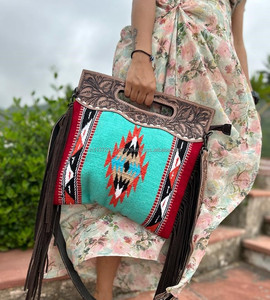 New Hand Tooled Fringe Handbag Jacquard Multi Color Sling Bohemian Aztec Fabric Designer Bag Stylish Hot Selling Bag for Women's - Product Image 6
