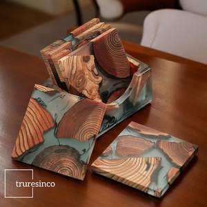 High Demanded Epoxy Resin <b>Coaster</b> Set, Elegant Colorful Square Stone <b>Drink</b> <b>Coasters</b> with Non-Slip Base for Dining Table - Product Image 2