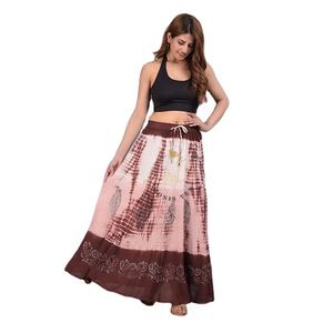 Jupe longue évasée mi-haute qualité élégante avec ceinture élastique et fermeture à cordon de serrage Design froissé - Product Image 1