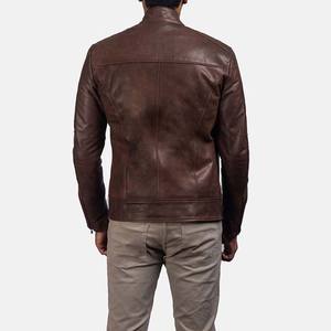 Automne hiver vêtements pour hommes vestes en cuir véritable couleur unie fermeture à glissière en cuir haute rue vestes pour hommes bas prix - Product Image 4