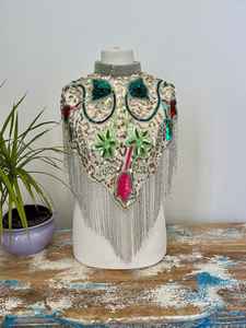 Elegant <b>Ladies</b> Evening Party Dress with Beaded <b>Cape</b> Anti-Static Beautiful Embroidered Pearls Fringes Features - Product Image 3