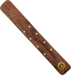 Porte-encens avec signe Plateau en bois Porte-brûleur d'encens avec incrustation en laiton pour bâtons d'encens Accessoires de méditation 10 pouces - Product Image 6