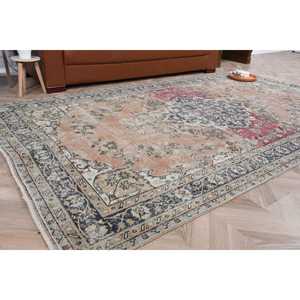 Alfombra Turca Vintage de 5.3x9.2 pies, Alfombra de Lana Azul Abstracta - Product Image 1