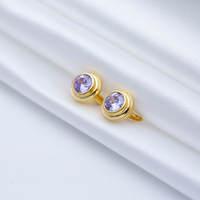 Boucles d'oreilles rondes en améthyste et en oxyde de zirconium, fabrication artisanale turque, vente en gros, bijoux en argent sterling 925