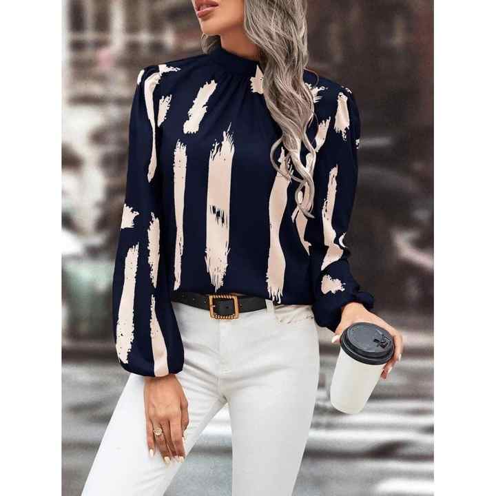 Women's Long Sleeve Turtleneck Micro Blouse with Elastic Cuffs