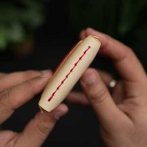 No. 101 All in one <b>Card</b> <b>wallet</b> natural vegtan leather & Red combination - Product Image 2