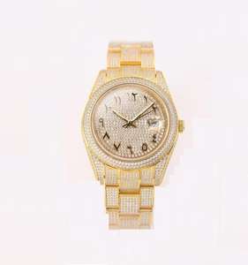 นาฬิกาหรูสีเหลืองเต็มรูปแบบเพชรแก้วสเตอร์ลิงธุรกิจโบราณ-ฮิปฮอปสแตนเลสนาฬิกาสำหรับผู้หญิง - Product Image 1