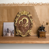Plaque en bois de style baroque Saint Joseph avec l'Enfant, décoration murale religieuse ornée sculptée à la main