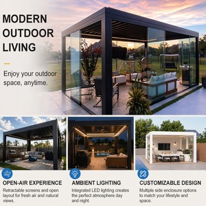 Pérgola Motorizada de Aluminio para Exteriores con Puerta Corredera de Vidrio, Pabellón de Jardín Impermeable, Gazebo Elegante para Entretenimiento al Aire Libre - Product Image 5