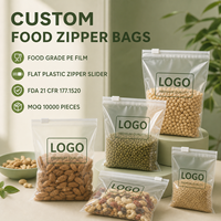 Sachet refermable personnalisé en PE de qualité alimentaire, conforme FDA, avec fermeture coulissante plate pour l'emballage de noix, haricots et amandes