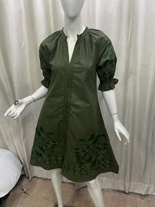 Robe longue décontractée pour femmes avec broderie florale col rond manches longues ceintures blanches à lacets tissées et lavables - Product Image 3