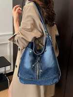 Sac à dos fourre-tout en jean pour femme, sac à bandoulière convertible, sac à main hobo décontracté, sac convertible 3-en-1, personnalisation OEM ODM, vente en gros