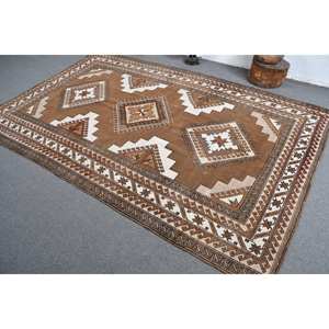 Tapis Kilim turc vintage 6x9 pieds marron beige classique fait à la main laine Patchwork Rectangle rayé motif salon tapis Latex - Product Image 4
