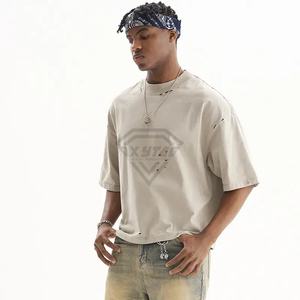 OEM ODM Streetwear personnalisé goutte épaule lourde en détresse coupe ample t-shirt hommes à manches courtes délavé à l'acide 100% coton t-shirt pour hommes - Product Image 2