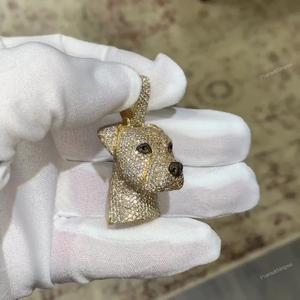 Pendentif chien hip-hop personnalisé en gros, serti de moissanite, en argent sterling plaqué or, serti à griffes, bijoux de rappeur unisexe pour fête - Product Image 1