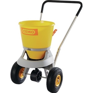 Esparcidor de Plástico Amarillo CEMO de 20 Litros con Neumáticos y Regulador de Velocidad de Esparcimiento de 1-4 m, Herramienta Manual de Jardín - Product Image 1