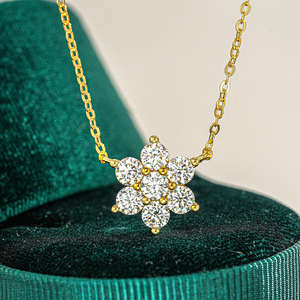 Black Pearl Jewels 925 Sterling Silver Plated Wedding 1.50 TCW <b>Moissanite</b> Necklace Women's Flower Design 7 Stone Pendant Link - Product Image 1